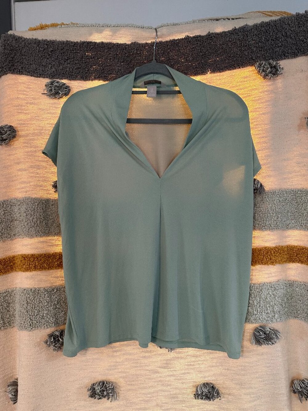 H&M Cap-Sleeve Deep V-Neck Drape Blouse - Sage Green - Medium
